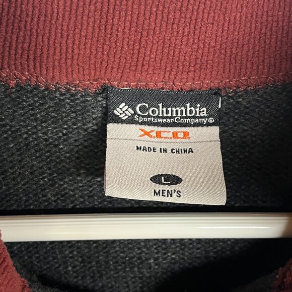 Columbia XCQ Men's Large Gray Orange Red Striped Mock 1/4 Zip Sweater Pullover - Picture 4 of 8